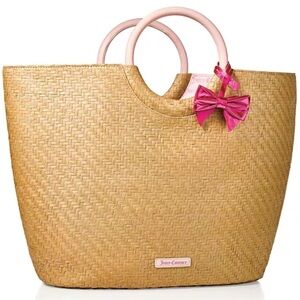 Juicy Couture Tan and Pink Woven Tote Bag